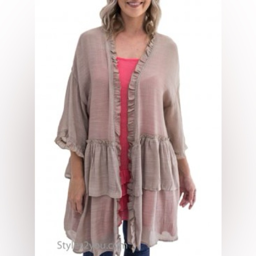 Sweet Generis Long Open Front Lightweight Ruffled Cardigan Kimono Size Medium
